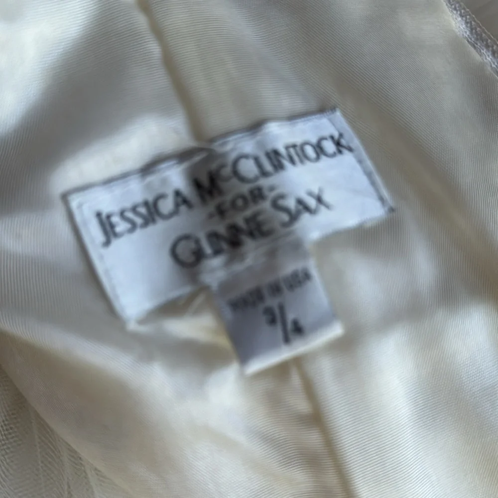 1980s/90s Jessica McClintock for Gunne Sax Off White Embroidered Satin Tulle Par
